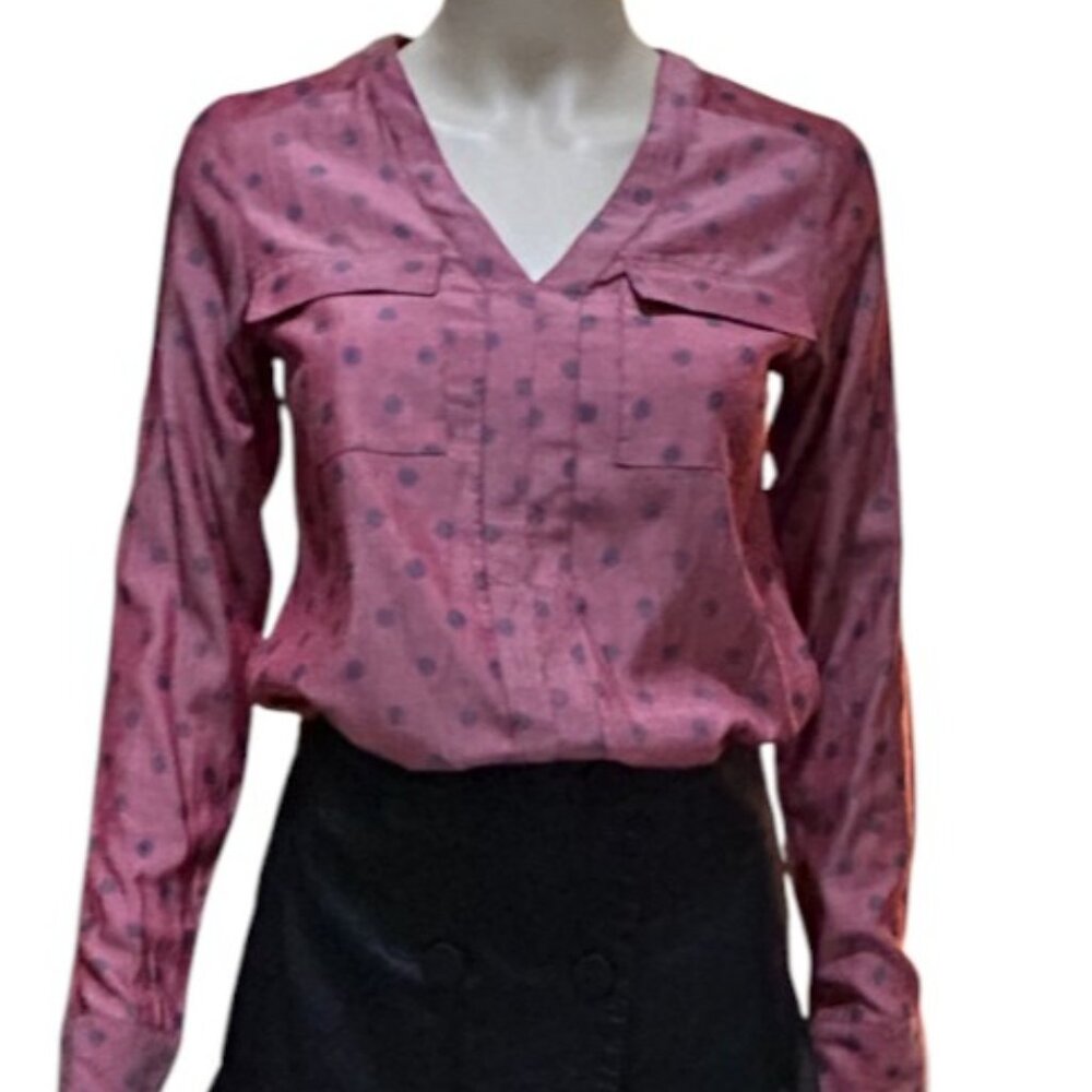 Express Women's Button Down Long Sleeve RED POLKA DOT Shirt XXS